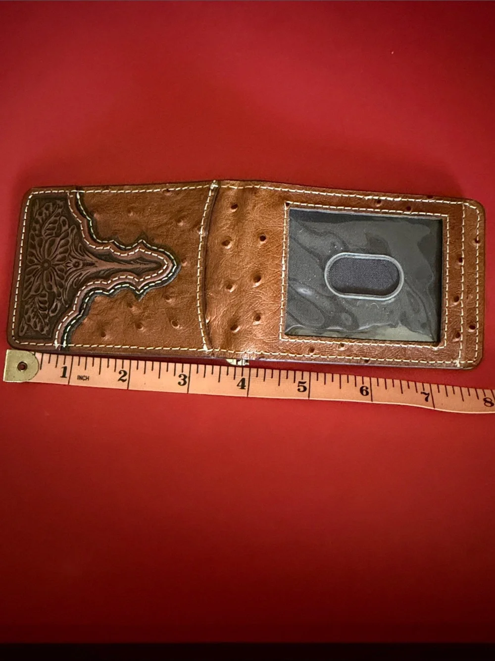 NWOT Ariat Tan Brown Tooled Leather Money Clip Wallet